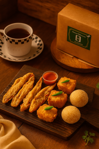 Makanan Tradisional Indonesia di Meja Kayu